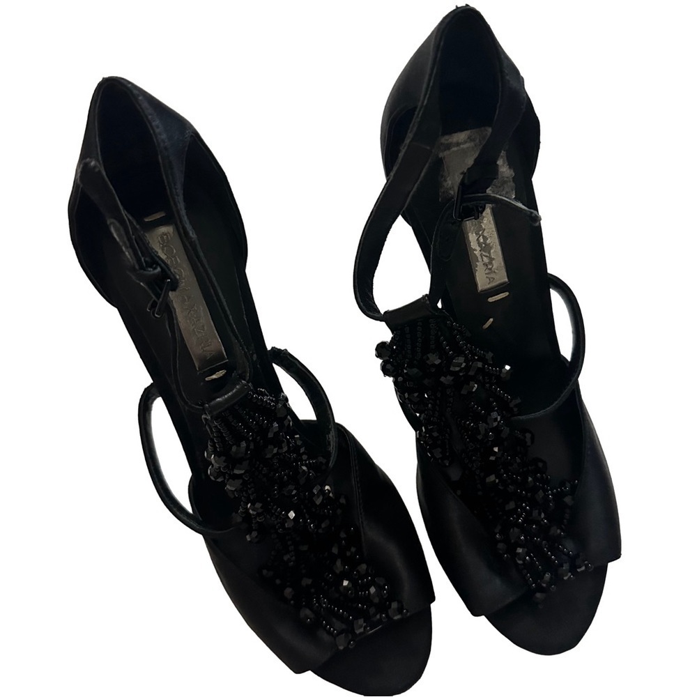 BCBGMaxAzria Black Beaded Stiletto Heels Size 7B Party Formal Dress Leather Sole